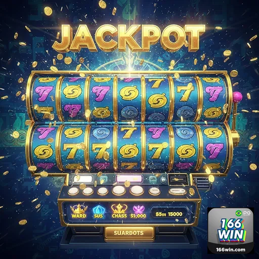 Imagem de um caça-níqueis do 166win, plataforma de jogos de azar online, com cores vibrantes e temas de slots.